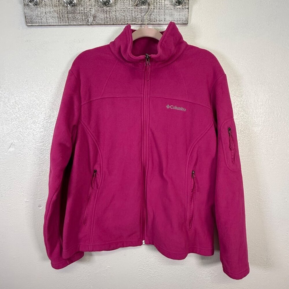 Columbia Womens Fleece Full Zip Sweater Size 1x Bright Pink Athleisure Outdoor